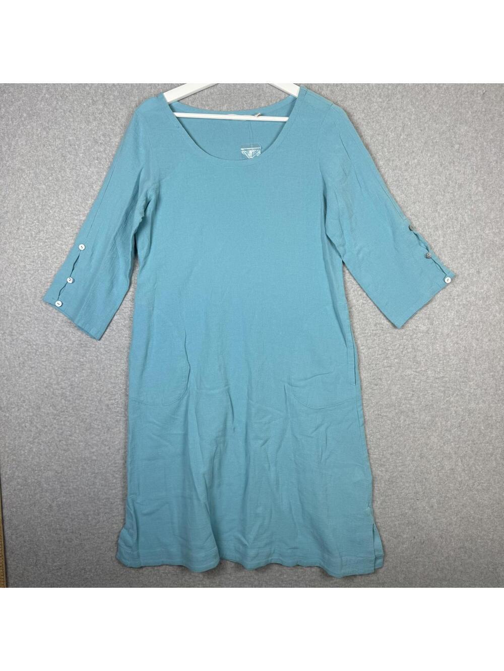 Soft Surroundings Women's Size XS Blue Scoop Neck 3/4 Sleeve A Line Dress